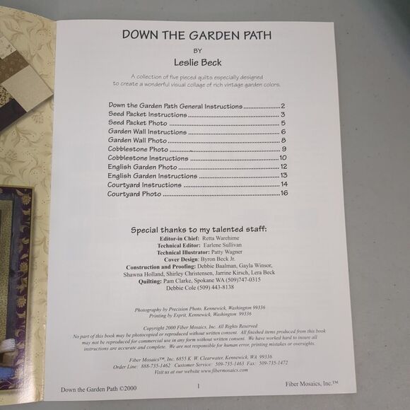 Down the Garden Path Quilt Pattern book 6 Designs by Leslie Beck, Fiber Mosaics - Picture 3 of 3